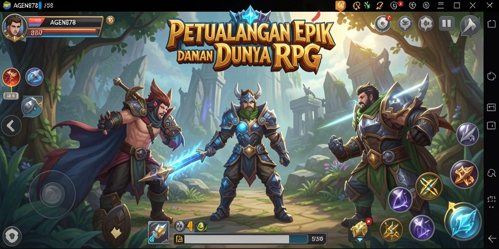 Screenshot utama AGEN878 menampilkan aksi pertarungan RPG yang mendebarkan.