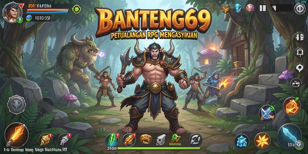 Screenshot gameplay BANTENG69 menampilkan pertarungan epik di dunia RPG.