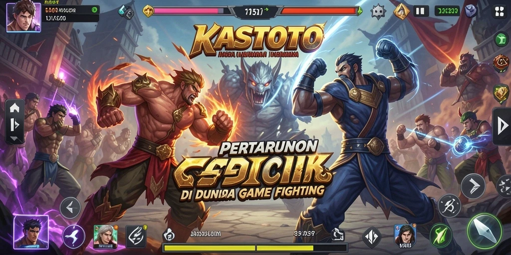 Tangkapan layar game Fighting KASTOTO menampilkan aksi pertarungan yang mendebarkan.