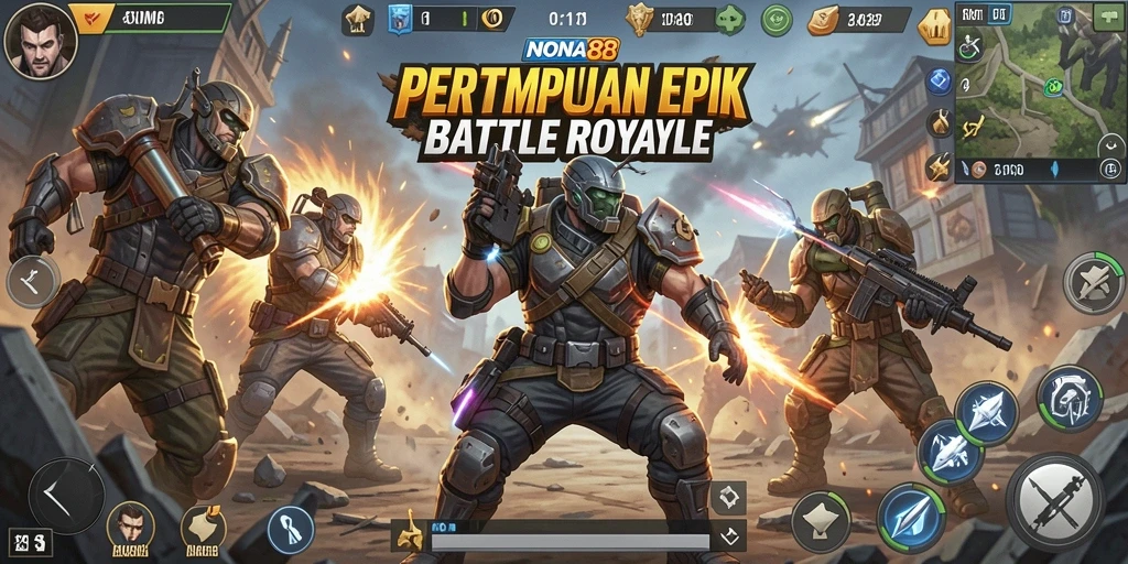 Tampilan gameplay NONA88 yang menegangkan dalam Battle Royale.
