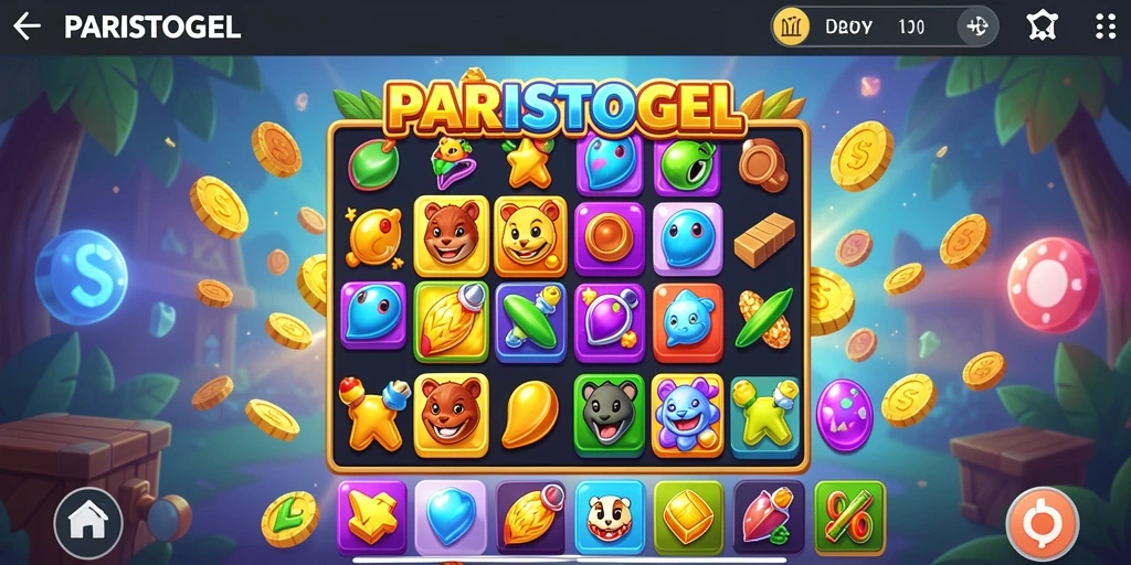 Gameplay menarik di PARISTOGEL dengan elemen Match-3 yang berwarna.