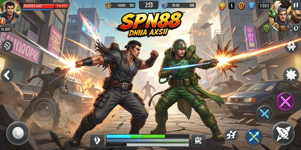 Tampilan seru gameplay SPN88 saat pertarungan di lapangan.
