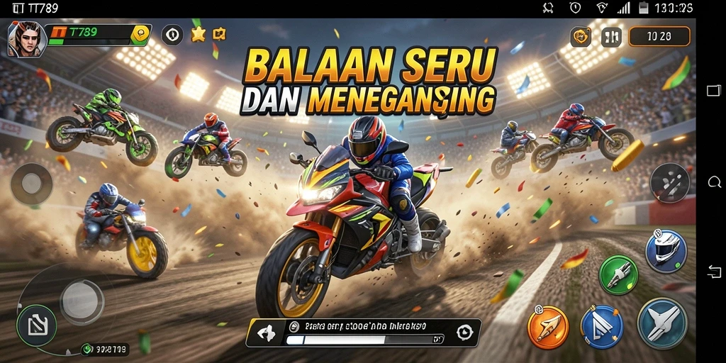 Screenshot utama TT789 menampilkan momen balapan seru.