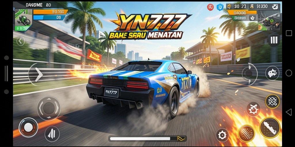Screenshot permainan YN777 menampilkan aksi balapan yang seru dan mendebarkan.