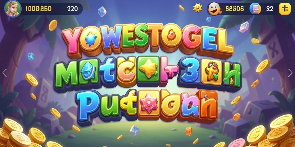 Screenshot utama YOWESTOGEL menunjukkan gameplay Match-3 yang seru.
